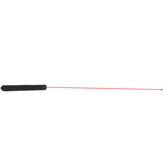 A drawing of a laser pointer. The laser point is a gray tube that has a light red laser coming out of it.